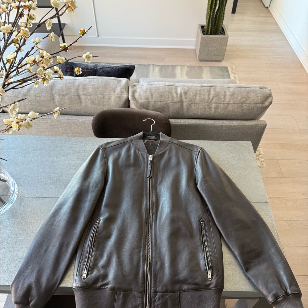 All Saints Dark Brown Leather Bomber Jacket